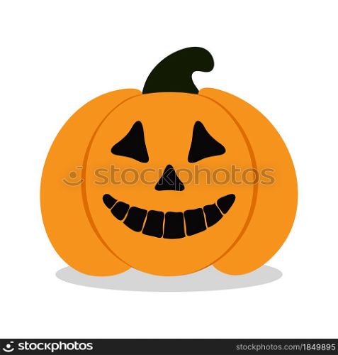 Scary spooky smile pumpkin jack o lantern with creepy tooths. Traditional decoration symbol of halloween holiday celebration.