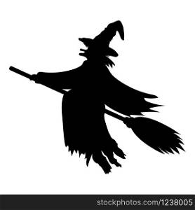 Scary witch witch flying on a broom on Halloween vector. Scary witch flying