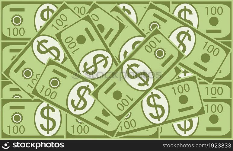 Scattered dollars flat illustration. Wealth concept and symbol of success. Vector background of US dollar banknotes in cartoon style.. Scattered dollars flat illustration.