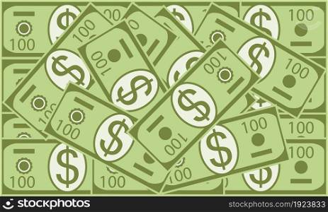 Scattered dollars flat illustration. Wealth concept and symbol of success. Vector background of US dollar banknotes in cartoon style.. Scattered dollars flat illustration.