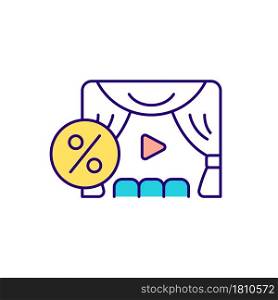 Scene and curtains RGB color icon. Third party offering terms and conditions. Usage of applications and websites. Business management. Isolated vector illustration. Simple filled line drawing. Scene and curtains RGB color icon
