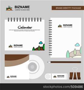 Scenery Logo, Calendar Template, CD Cover, Diary and USB Brand Stationary Package Design Vector Template