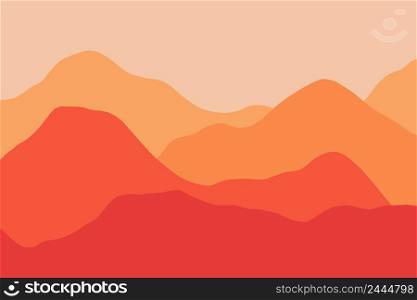 Scenic view of the digital foggy mountain landscape with vibrant colored wavy rock layers on the sunset