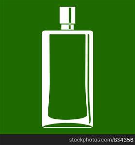 Scent bottle icon white isolated on green background. Vector illustration. Scent bottle icon green