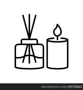 Scented Candle and Reed Diffuser Oil Line Icon. Aromatherapy Linear Pictogram. Aroma Therapy Stick and Fragrance Candle in Glass Outline Icon. Editable Stroke. Isolated Vector Illustration.. Scented Candle and Reed Diffuser Oil Line Icon. Aromatherapy Linear Pictogram. Aroma Therapy Stick and Fragrance Candle in Glass Outline Icon. Editable Stroke. Isolated Vector Illustration