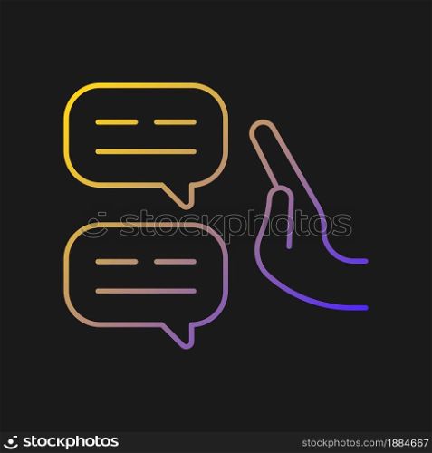 Sceptical view vector icon for dark theme. Scepticism. Doubting mindset. Scientific and religious scepticism. Thin line color symbol. Modern style pictogram. Vector isolated outline drawing. Sceptical view vector icon for dark theme