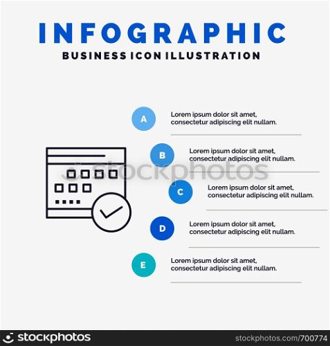 Schedule, Approved, Business, Calendar, Event, Plan, Planning Line icon with 5 steps presentation infographics Background