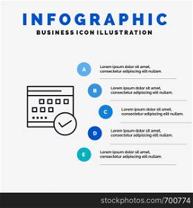 Schedule, Approved, Business, Calendar, Event, Plan, Planning Line icon with 5 steps presentation infographics Background