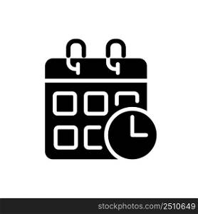 Schedule black glyph icon. Planning activities. Events calendar. Impending deadlines. Appointment scheduling. Silhouette symbol on white space. Solid pictogram. Vector isolated illustration. Schedule black glyph icon