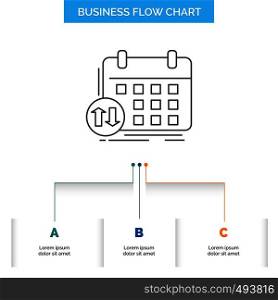 schedule, classes, timetable, appointment, event Business Flow Chart Design with 3 Steps. Line Icon For Presentation Background Template Place for text. Vector EPS10 Abstract Template background
