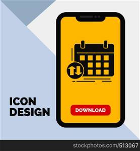 schedule, classes, timetable, appointment, event Glyph Icon in Mobile for Download Page. Yellow Background. Vector EPS10 Abstract Template background
