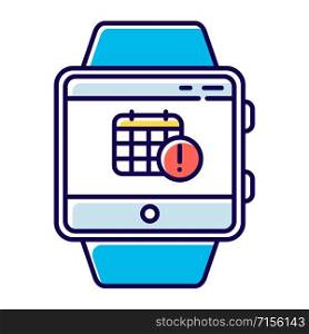 Scheduling events smartwatch function color icon. Fitness wristband capability. Modern device feature. Calendar and timetable. Planning and time management. Isolated vector illustration