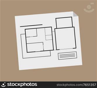 Schematic representation of new building project vector, page with hand drawn schematic construction, windows and entrance, rooms and floors isolated. Engineer Plan Scheme with Lines and Notices Vector