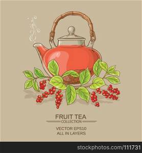 schisandra tea illustration. schisandra tea in teapot on color background