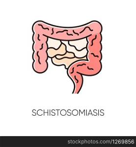 Schistosomiasis RGB color icon. Viral gastroenterological disease, endemic infectious illness. Medical diagnosis. Human digestive system, internal organ isolated vector illustration