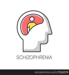 Schizophrenia color icon. Unclear thinking. Confused mind. Mental disorder. Paranoia and anxiety. Abnormal behaviour. Clinical psychology. Psychiatric illness. Isolated vector illustration