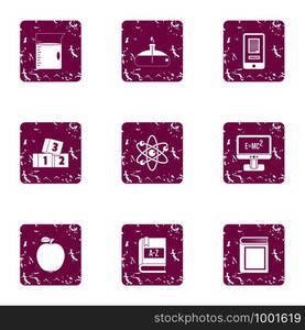 Scholarship icons set. Grunge set of 9 scholarship vector icons for web isolated on white background. Scholarship icons set, grunge style