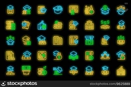 Scholarship icons set outline vector. Student degree. Happy female neon color on black. Scholarship icons set vector neon