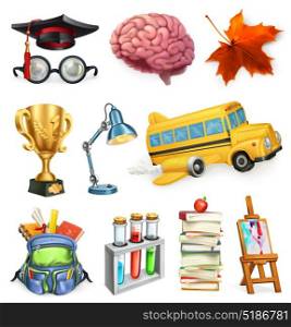 School and education, 3d vector icon set