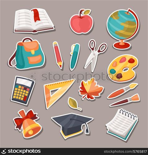 School and education icons symbols objects set.