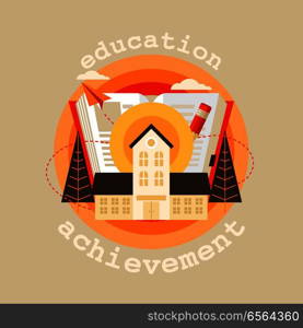 School and education vector flat design single isolated icon, pictogram. School, education. Vector illustration of the concept of self-development and success.