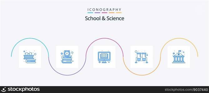 School And Science Blue 5 Icon Pack Including building. research. book. test tubes. flask
