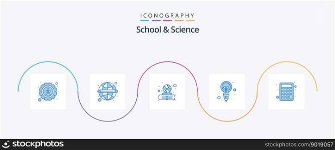 School And Science Blue 5 Icon Pack Including calculator. pencil. book. idea. bulb