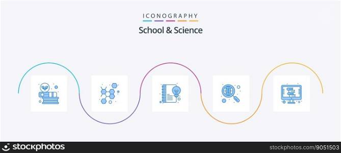 School And Science Blue 5 Icon Pack Including dictionary. research. content. global research. discover