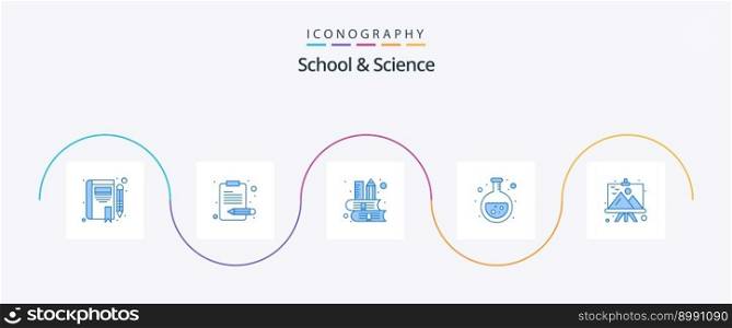 School And Science Blue 5 Icon Pack Including frame. flask. book. lab. chemistry