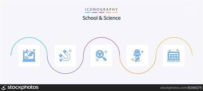 School And Science Blue 5 Icon Pack Including online experiment. atom. poison. dangerous