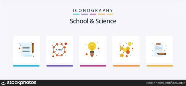 School And Science Flat 5 Icon Pack Including content. bulb. science. atom. Creative Icons Design