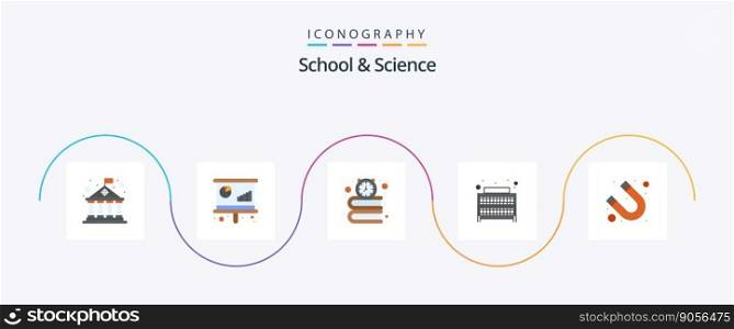 School And Science Flat 5 Icon Pack Including magnet. desk. books. library. books