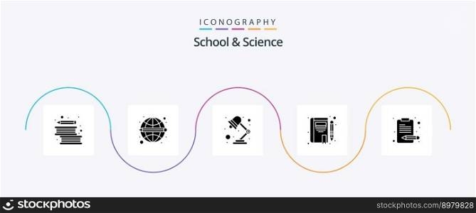 School And Science Glyph 5 Icon Pack Including content. l&. writing. book