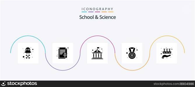 School And Science Glyph 5 Icon Pack Including lab. badge. architecture. reward. award