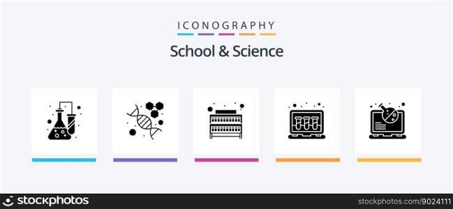 School And Science Glyph 5 Icon Pack Including lab. tubes. books. laboratory. chemical. Creative Icons Design