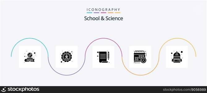 School And Science Glyph 5 Icon Pack Including school. study. document. school. calendar