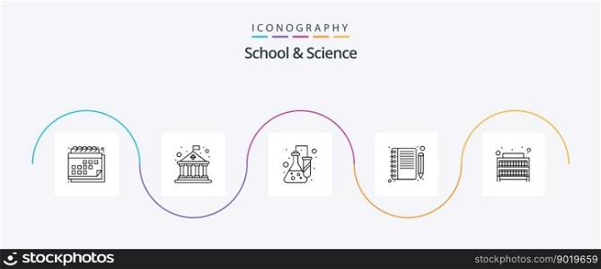 School And Science Line 5 Icon Pack Including knowledge. study. chemistry. pen. education