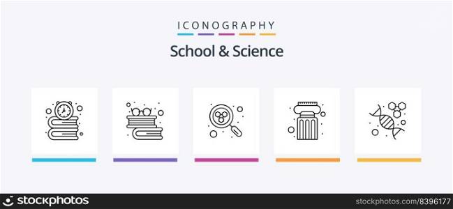 School And Science Line 5 Icon Pack Including magnet. digital dictionary. chemical. reading. book. Creative Icons Design