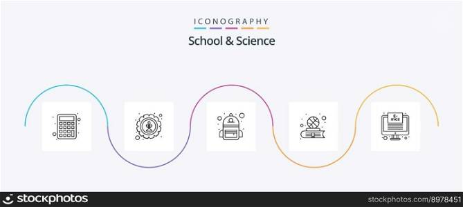 School And Science Line 5 Icon Pack Including online study. sport. bag. study. book