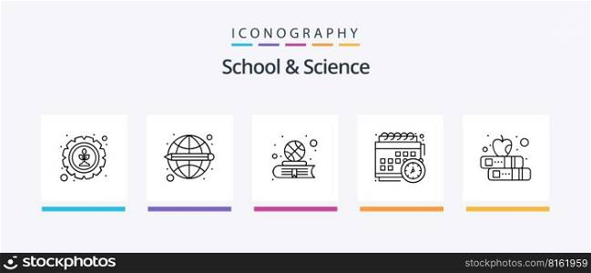 School And Science Line 5 Icon Pack Including story. sport. astronomy. study. book. Creative Icons Design