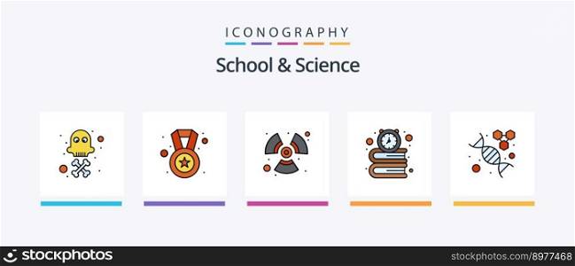 School And Science Line Filled 5 Icon Pack Including geography. desk. flask. library. books. Creative Icons Design