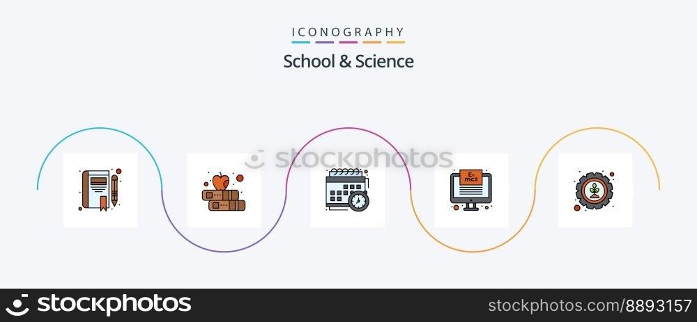 School And Science Line Filled Flat 5 Icon Pack Including nature. calendar. formula. monitor