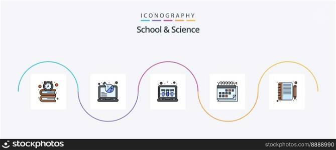 School And Science Line Filled Flat 5 Icon Pack Including notebook. schedule. chemical. date. appointment