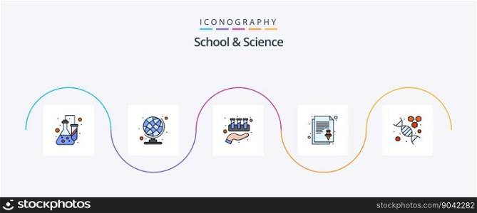 School And Science Line Filled Flat 5 Icon Pack Including research. task. chemical. pin. note