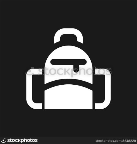 School backpack dark mode glyph ui icon. Rucksack for students. User interface design. White silhouette symbol on black space. Solid pictogram for web, mobile. Vector isolated illustration. School backpack dark mode glyph ui icon