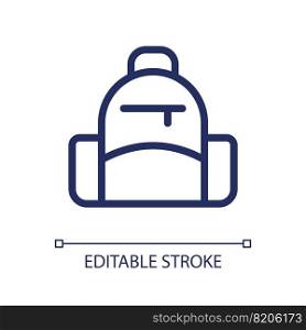 School backpack pixel perfect linear ui icon. Rucksack for high school, college students. GUI, UX design. Outline isolated user interface element for app and web. Editable stroke. Arial font used. School backpack pixel perfect linear ui icon