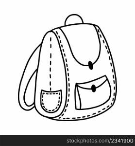 School backpack. Vector icon with doodles. Travel bag.