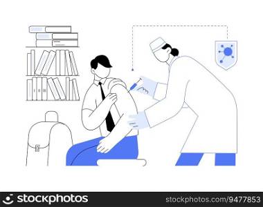 School based vaccinations for teens abstract concept vector illustration. Doctor making injection of vaccine for student at school, public health medicine, preventative care abstract metaphor.. School based vaccinations for teens abstract concept vector illustration.