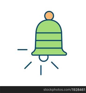 School bell RGB color icon. Bell ringing for classes, breaks. Security system. Handle school related activities. Alerting people of intrusion. Isolated vector illustration. Simple filled line drawing. School bell RGB color icon