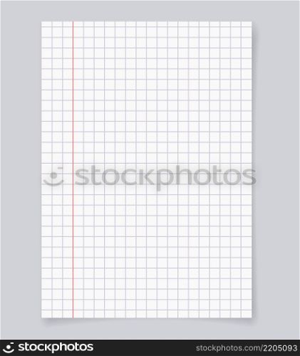 school Blank realistic cell lined notebook with shadow. dairy or organizer mockup or template for your text. vector illustration.. Blank realistic vector cell lined notebook